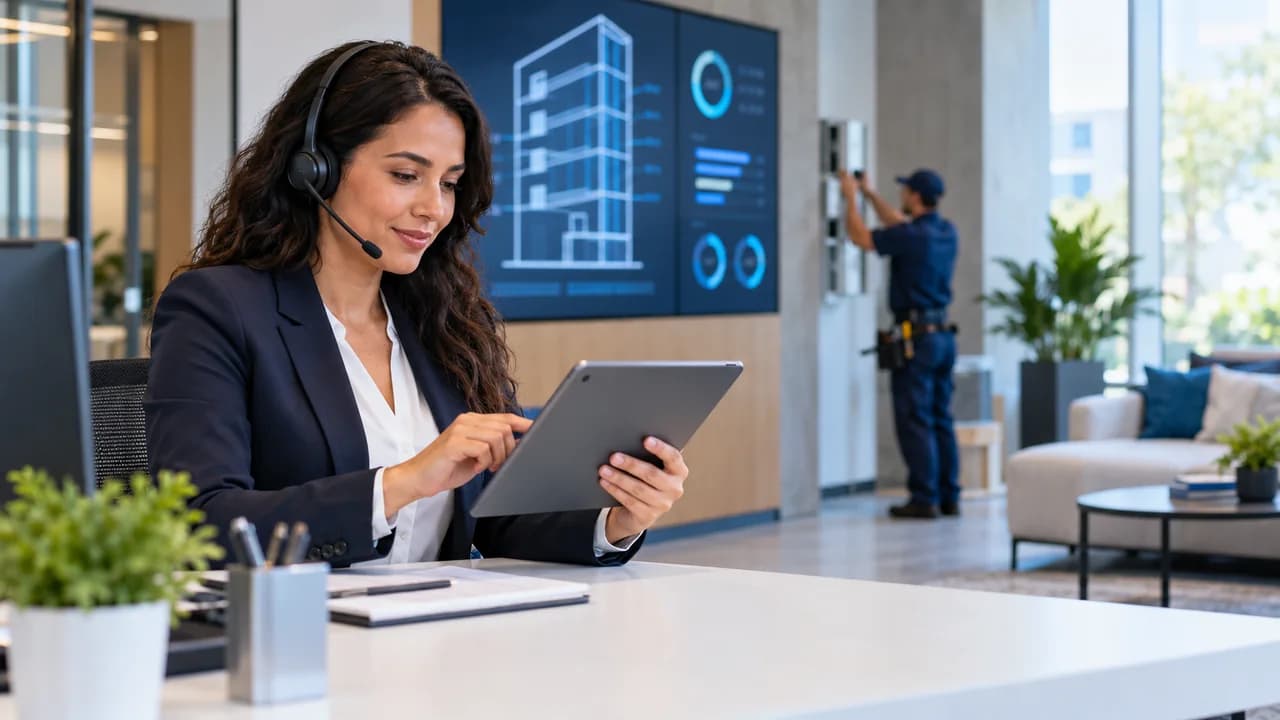 Property manager coordinating tenant and maintenance requests